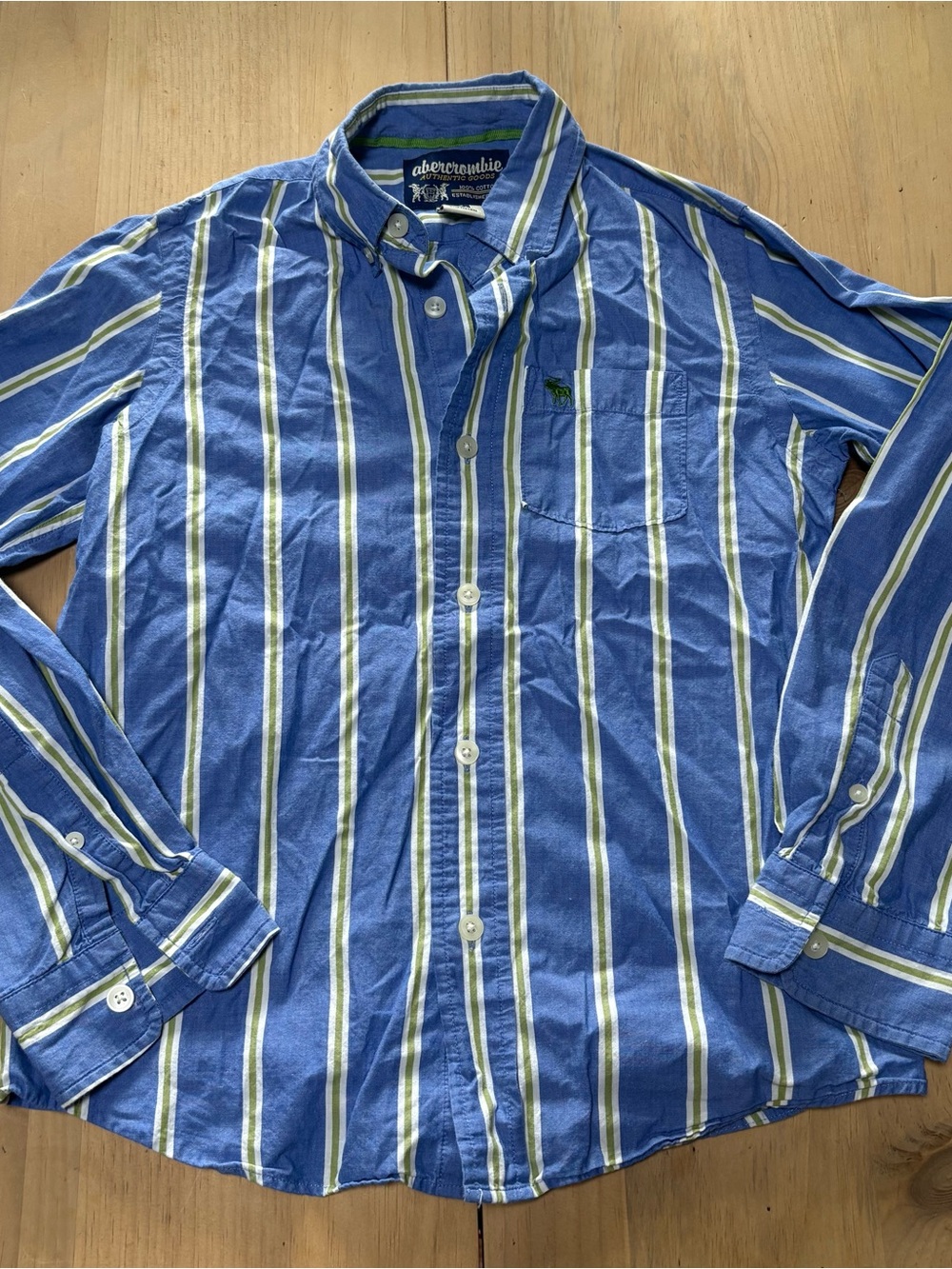 Boys late 90s early 2000s  Abercrombie & Fitch Blue Striped Button-Up Shirt